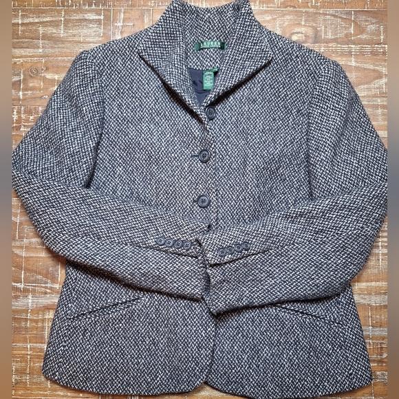 Lauren Ralph Lauren Womens Sz 12 Black Button Lined Suit Blazer Jacket 73% Wool - Picture 1 of 6